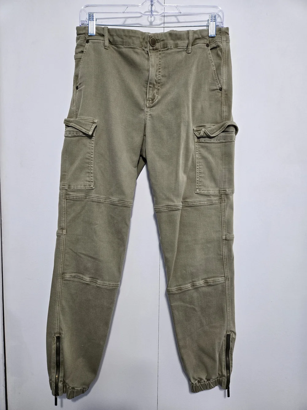 Michael Kors Cargo Jogger Pants Olive Green Zip Ankle Stretch Women's 10